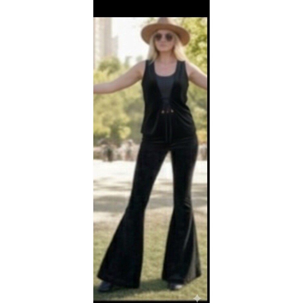 Velvet Dress Outfit Womens S-M Pants Top Bell Bottom Disco Festive Retro VTG 70s